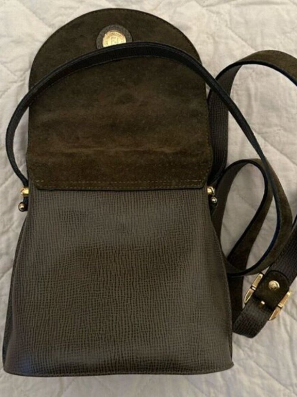 Fendi Green Leather and Suede Crossbody Bag - Picture 5 of 16